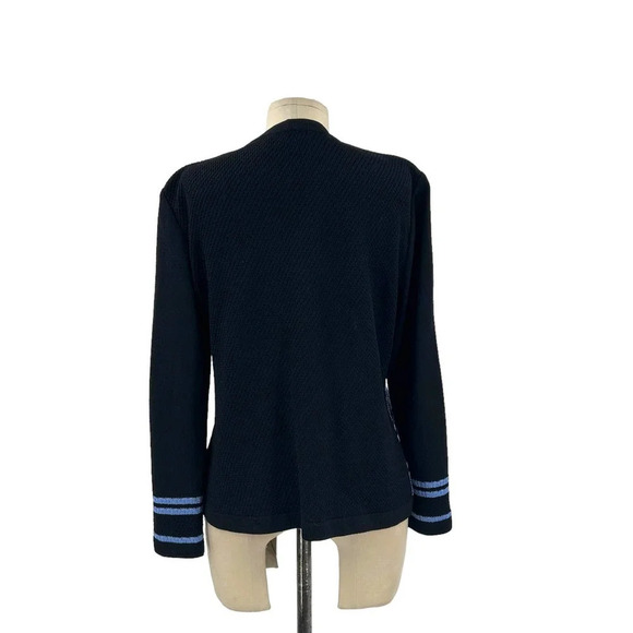 St. John Collection Santana Knit Black Blue Stripe‎ Cardigan Sweater Size 4 - Picture 5 of 8